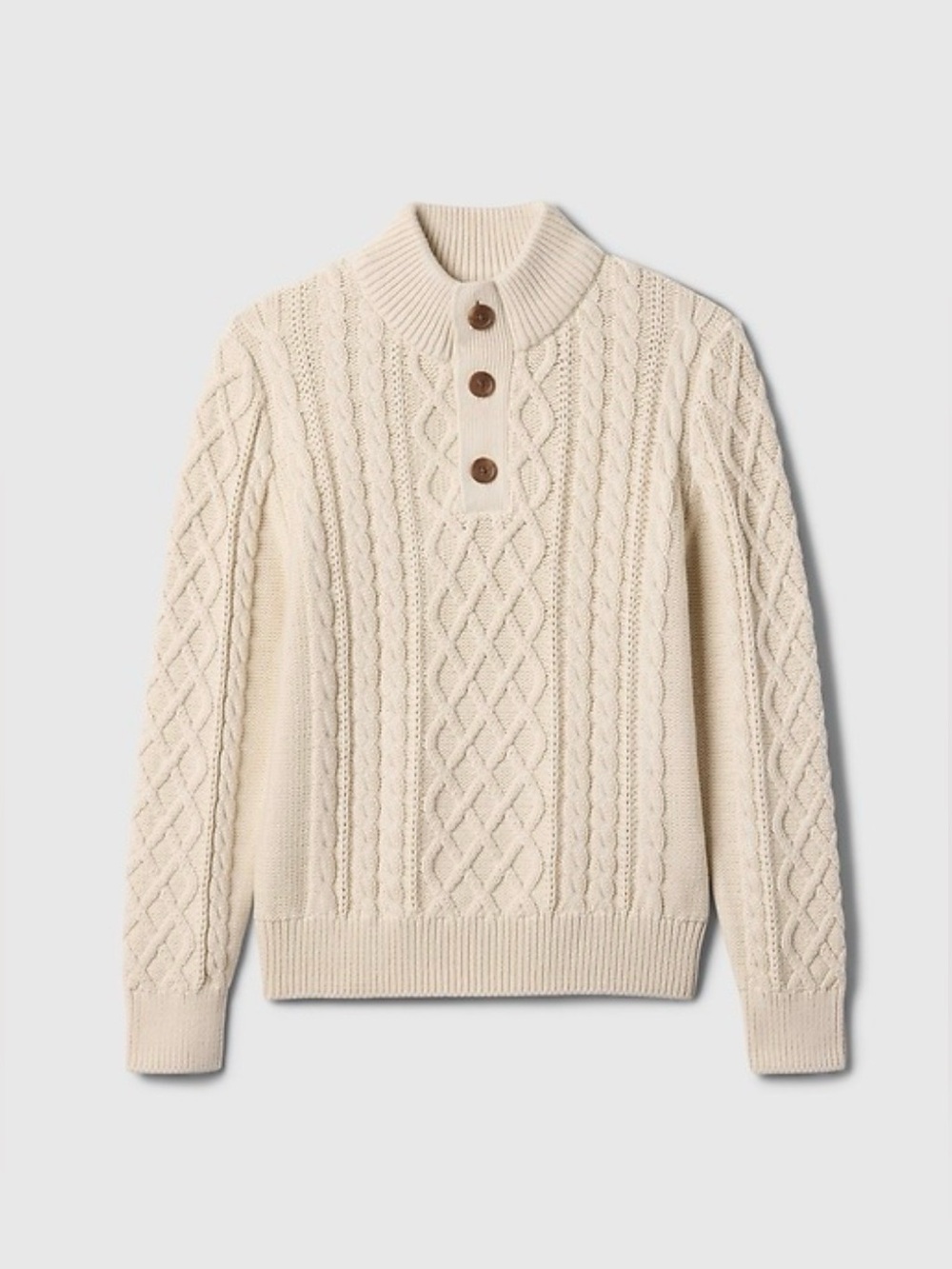 GAP Boy's Cream Cable-Knit Mock-Neck Sweater with Button Placket